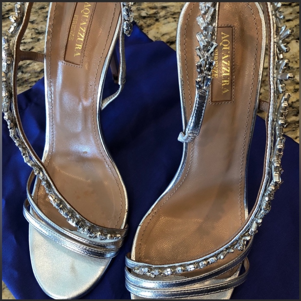 Aquazurra Chateau 105 Crystal Embellished Silver Sandal Stiletto - Picture 3 of 6